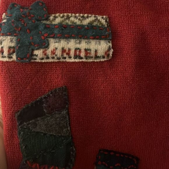 Vtg Woolrich Sweater Vest Red Stocking Applique Christmas Santa Full Zip M - Picture 5 of 6